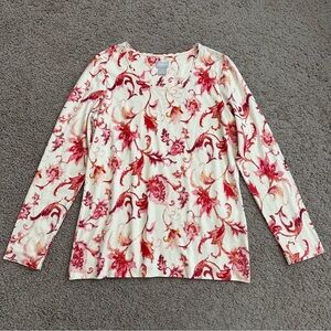Chico’s Touch of Cool Floral Scoop Neck Knit Long Sleeve Shirt Womens 0 (S)